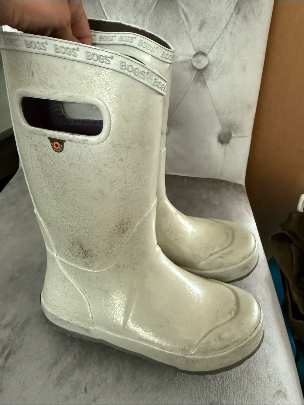 Bogs Kids Girls Glitter Silver Pull On Rubber Waterproof Rain Boots Youth Size 2